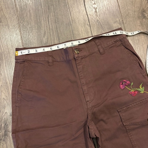 NEW Sundance Women’s Embroidered Cargo Pants 6 Dark Brown Boho Cotton Stretch - Picture 9 of 11